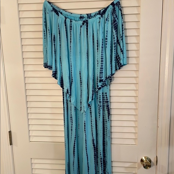 Soft Surroundings Dresses & Skirts - Soft Surroundings Blue Tie-Dye Elastic Off Shoulder Peak Overlap Maxi Dress
